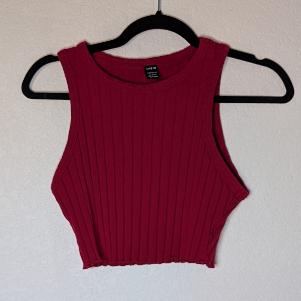 SHEIN Red Ribbed Crop Top